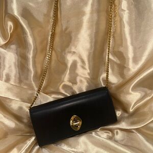 Rebecca Minkoff Elegant Black Clutch with Gold Chain